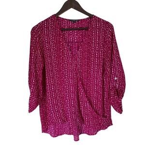 West Kei Stitch Fix Fuchsia V-Neck Faux Wrap Blouse - Large